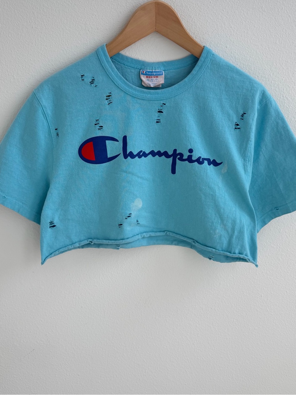 Champion cropped tee with paint splatter details